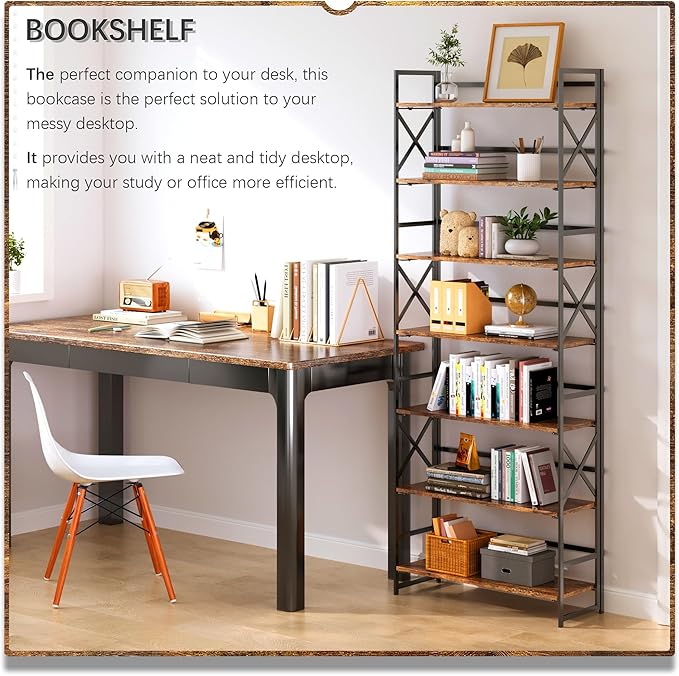 4NM 7 Tiers No Assembly Book Shelves, 72.4" H Folding Bookshelf Bookcase Open - Image 3