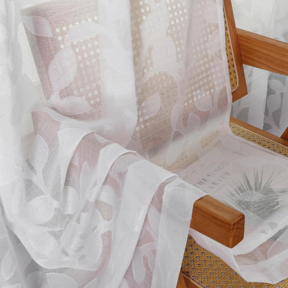 White Sheer Curtains 54 inches Long 2 Panels for Living Room, Jacquard Clip Leaf Pattern Textured Light Filtering Window Semi Sheer Voile Drapes for Bedroom, Each Panel 42 x 54 Inch