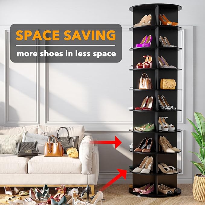 SpaceAid 9 Tier Rotating Shoe Rack Tower, Spinning Shoe Display Lazy Susan - Image 3