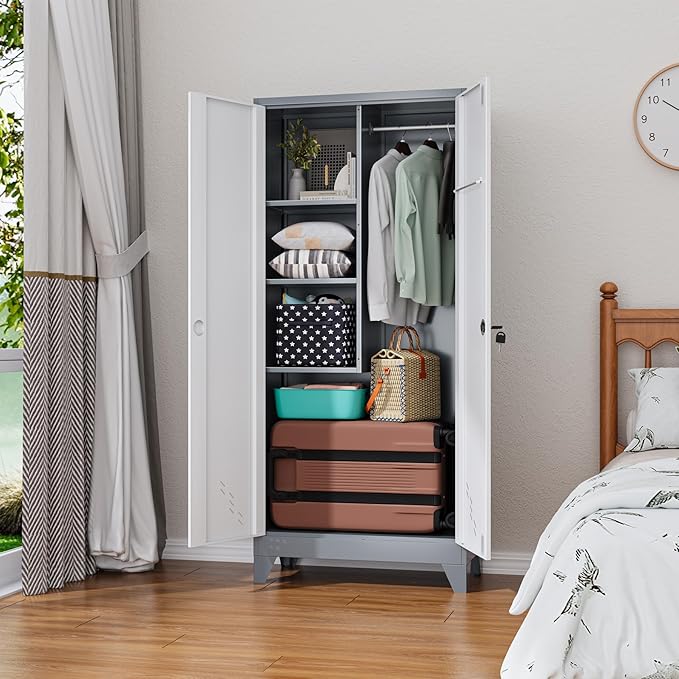 Metal Storage Cabinet with Locking Doors, Broom Closet/Freestanding Bathroom - Image 6