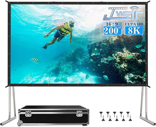 200 inch Projector Screen with Stand, Upgraded 3 Layers PVC 16:9 Large Outdoor by JWSIT