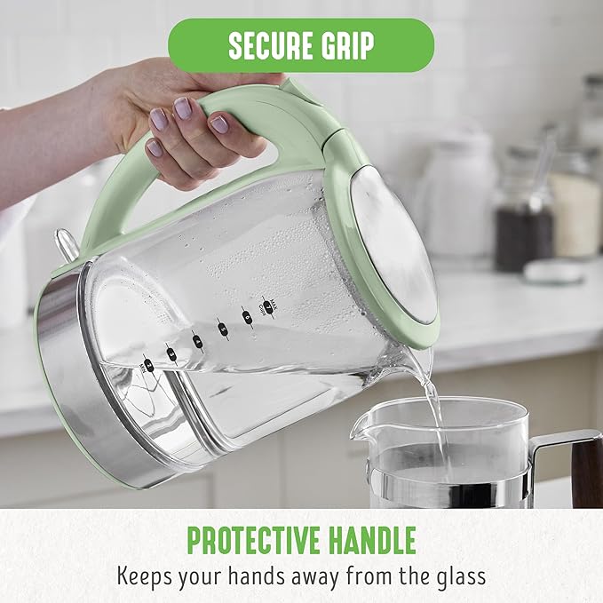 GreenLife 1.7 Liter Glass Electric Kettle, Easy One Touch Use, Quick Heating - Image 8
