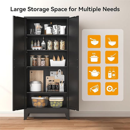 COFaR 71" Modern Pantry Cabinet in Black, 5-Tier Storage Cabinet - Image 6