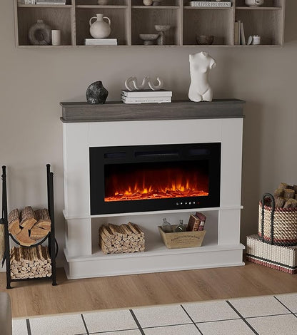 Electric Fireplace with Mantel, Freestanding Fireplace Heater with 60" Insert - Image 4