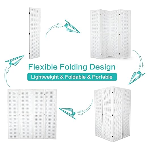 Babion 4 Panel Pegboard Display, Peg Board Room Divider Freestanding Folding - Image 8