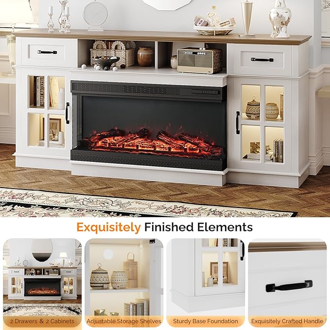 Bonnlo Fireplace TV Stand for 80 Inch TVs, LED Lighting, Media Console for - Image 6