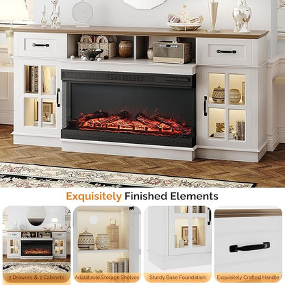 Bonnlo Fireplace TV Stand for 80 Inch TVs, LED Lighting, Media Console for - Image 6