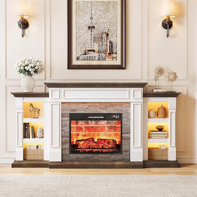 LGHM 72" Fireplace TV Stand for TVs Up to 80 Inch, Electric Fireplace - Image 9