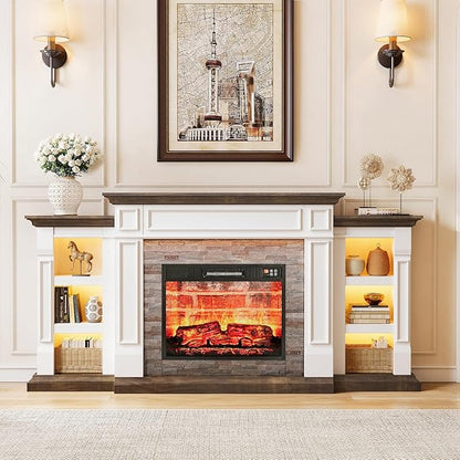 LGHM 72" Fireplace TV Stand for TVs Up to 80 Inch, Electric Fireplace - Image 9