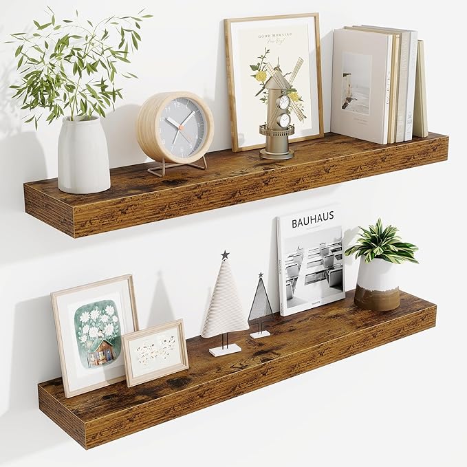 Fun Memories Bathroom Shelves 32 Inch Long Set of 2, Floating Shelves by FunMemories