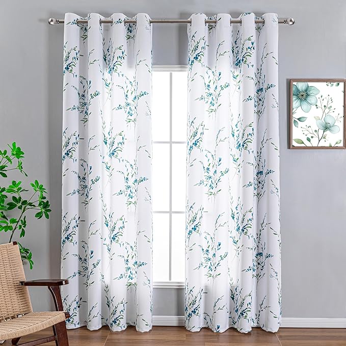 MYSKY HOME Living Room Curtains 84 inches Long Floral Curtains Light Filtering - Image 2