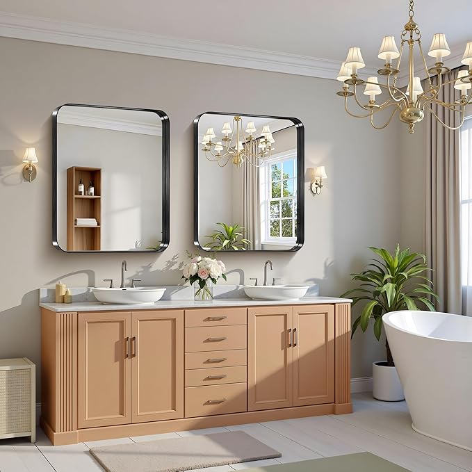 CIRCUMI Black Bathroom Mirror, Rounded Corner, Tempered Glass, Mirror - Image 6