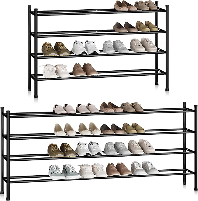STORAGE MANIAC Long Expandable Shoe Rack, 24 Pairs Metal Wide Stackable Shoe by STORAGEMANIAC