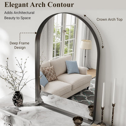 Black Arched Bathroom Mirror 30x40 Inch Arch Mirror for Wall | Vanity Mirror Over Sink with Tempered Glass, Aluminum Alloy Deep Frame, Farmhouse for Bedroom, Entryway, Living Room