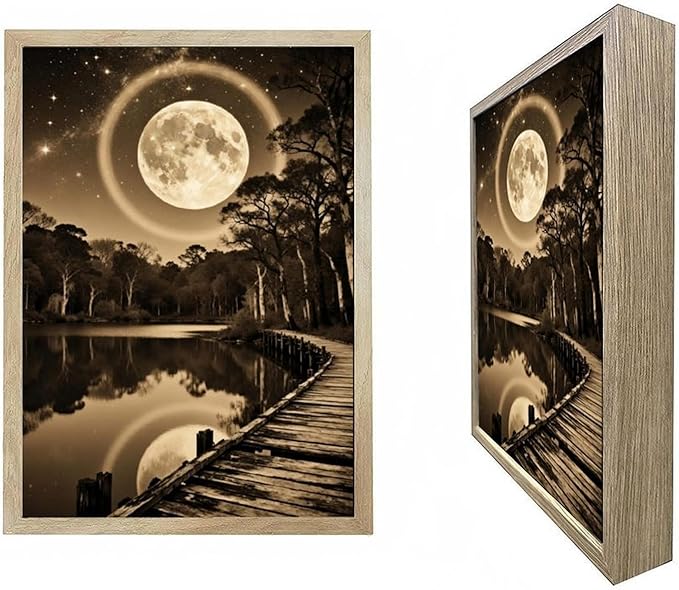 URVIP LED Glowing Photo Frame, 3D Starry-Sky Blue Moon Wall Art, 9x12 Inches by URVIP