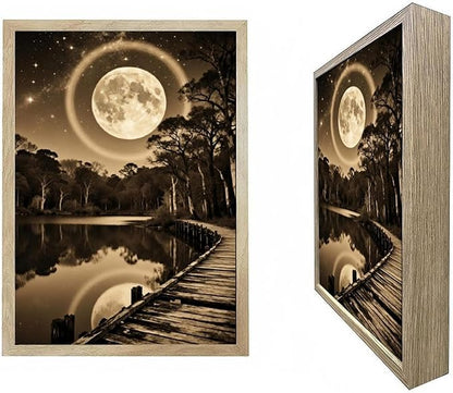 URVIP LED Glowing Photo Frame, 3D Starry-Sky Blue Moon Wall Art, 9x12 Inches by URVIP
