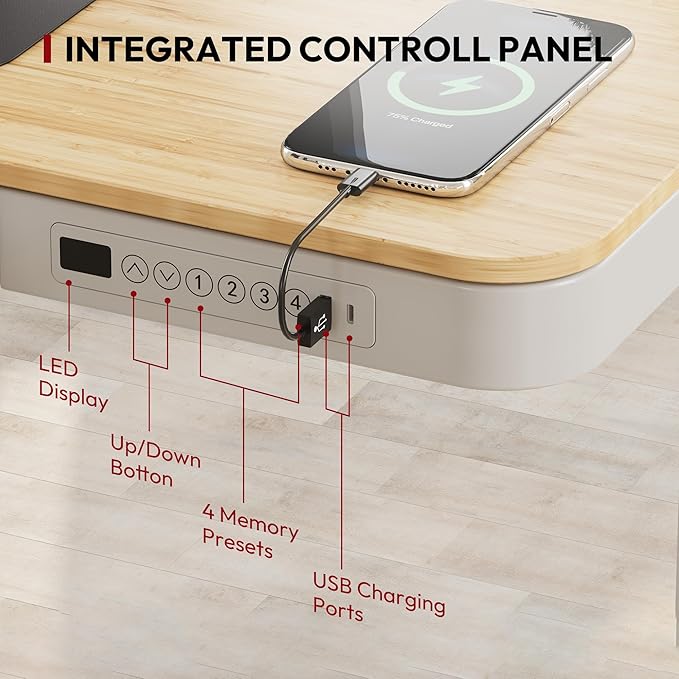 Standing Desk with Drawer, Electric Height Adjustable Home Office Desk with - Image 4
