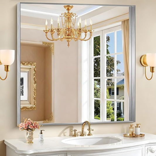 CIRCUMI Silver Bathroom Mirror, Brushed Finish, Tempered Glass, Mirror by CIRCUMIMirror