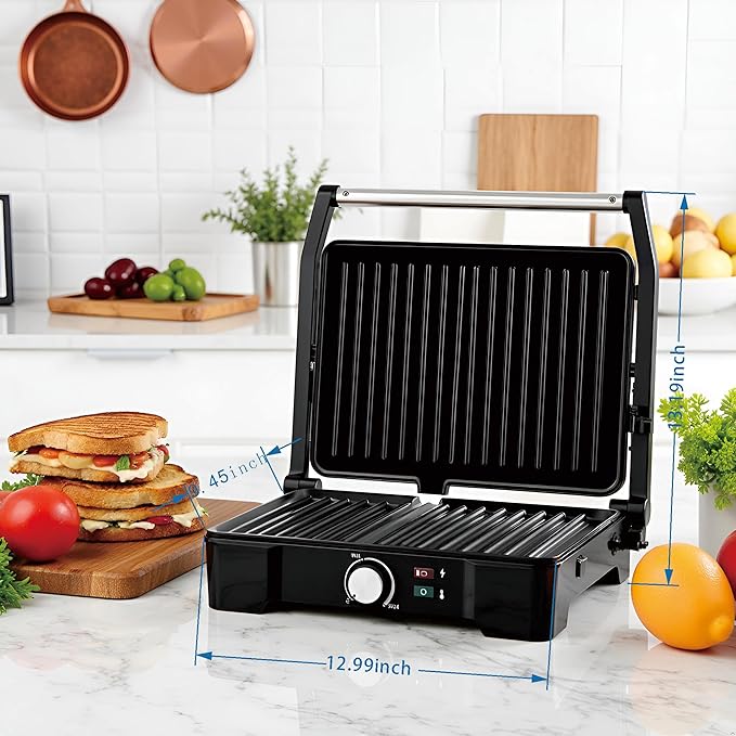 Panini Press, Sandwich Press Grill, 180 Degree Open, Non-Stick Grill, Table - Image 6