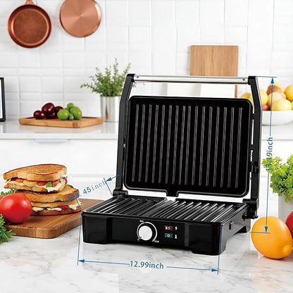 Panini Press, Sandwich Press Grill, 180 Degree Open, Non-Stick Grill, Table - Image 6