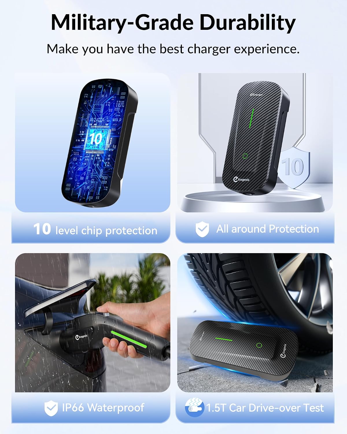 Ecogenix Level 1/2 EV Charger with Holder, 16A 25ft Cable Portable Mobile J17...