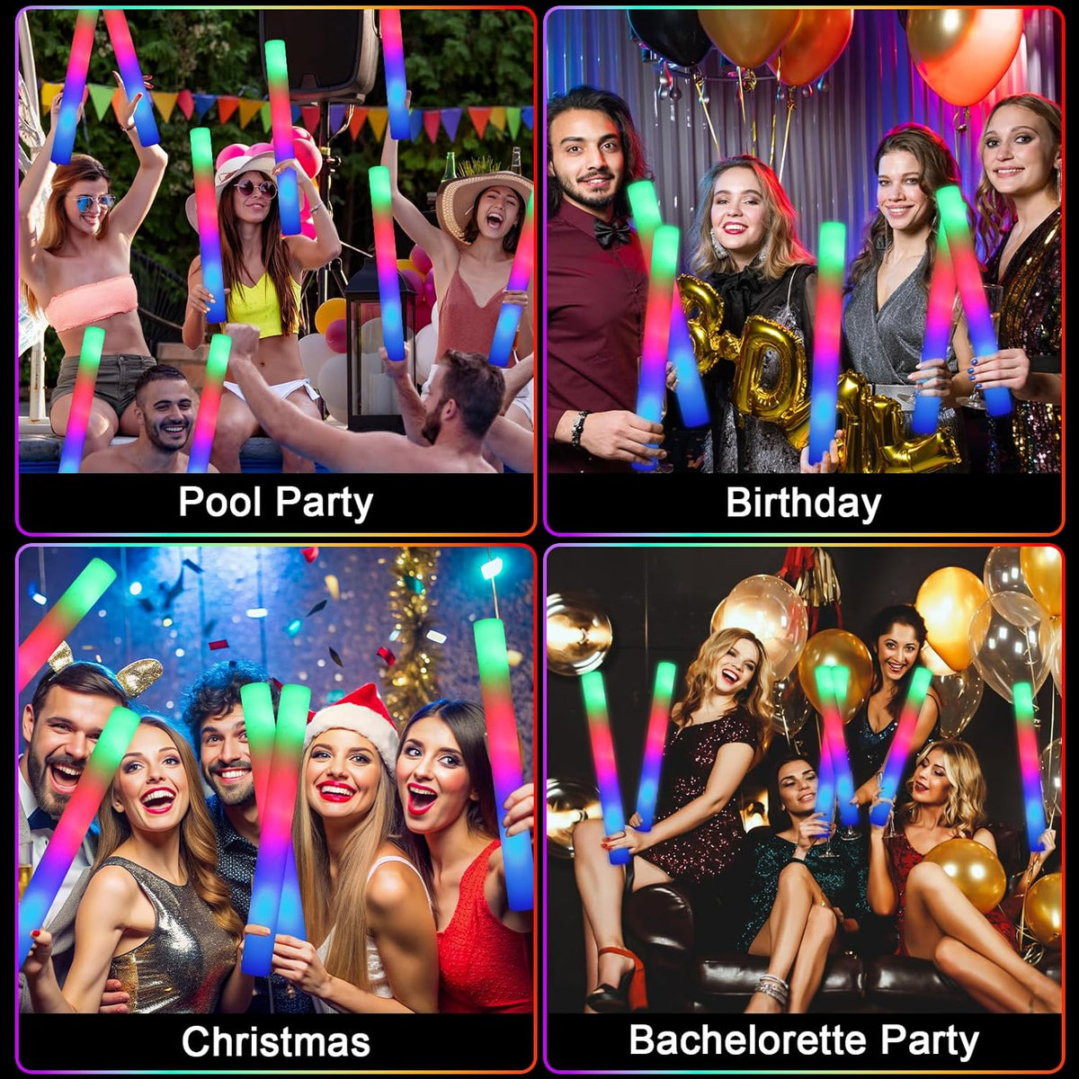 HONLYNE 46 PCS Foam Glow Sticks with 3 Modes Colorful Flashing, Foam Light Up...