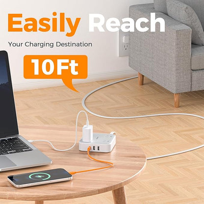 Surge Protector Power Strip, TESSAN Ring Pull Flat Plug Extension Cord 10 Ft - Image 5