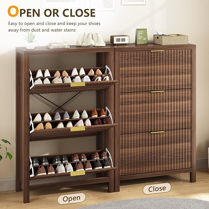 Shoe Cabinet Storage for Entryway, Fluted Shoe Cabinet - Image 7