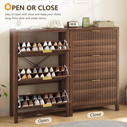 Shoe Cabinet Storage for Entryway, Fluted Shoe Cabinet - Image 7