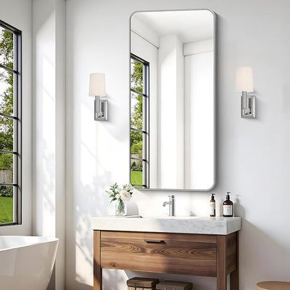 48x24 Inch Silver Bathroom Mirror, Metal Framed Silver Rectangle Mirror - Image 5