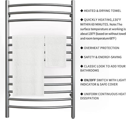 HEATGENE Towel Warmer Gun Grey, Electric Hot Towel Rails, Wall-Mounted Large 12 - Image 3