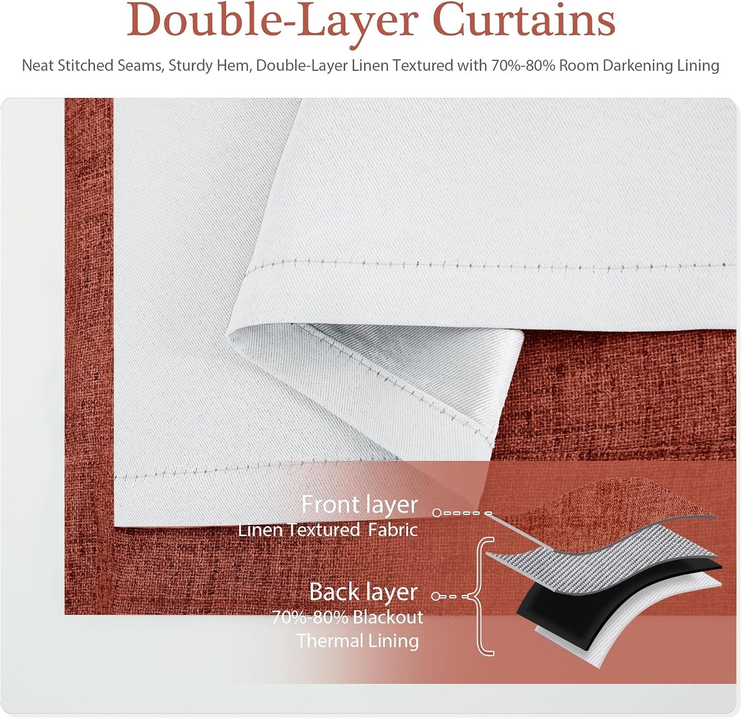 DriftAway Double Layer Linen Blackout Tie Up Curtains Thermal Insulated Fully Lined Balloon Roman Shade Bathroom Window Adjustable Rod Pocket for Small Window 39 Inch by 55 Inch Burnt Orange