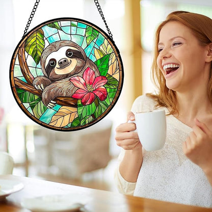 AMDERVEN Stained Glass Window Hanging, Cute Sloth Sun Catcher - Image 3
