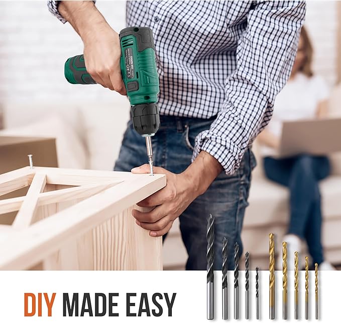 Hi-Spec 110pc Green 8V USB Electric Power Cordless Drill Driver Set. Drill Bits - Image 5