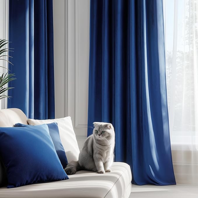 FMFUNCTEX Velvet Blackout Curtains Navy Blue Thermal Insulated Curtains - Image 5