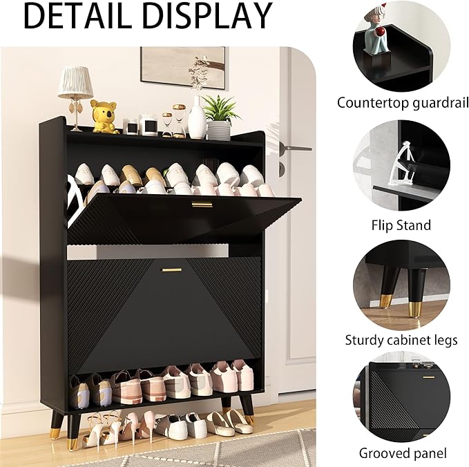Shoe Cabinet Storage for Entryway: 32" Black Shoe Organizer Cabinet - Image 4