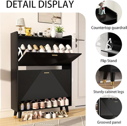 Shoe Cabinet Storage for Entryway: 65" Black Shoe Organizer Cabinet - Image 4