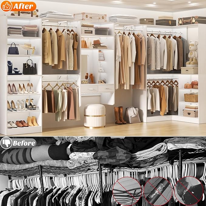 Unikito Closet System with Vanity Desk, 156”Modular Corner Closet Organizer - Image 6