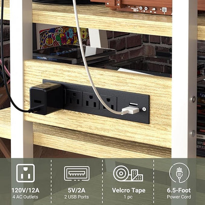 Besiost AV Media Stand with Outlets, Media Console with LED Lights, Stereo - Image 7