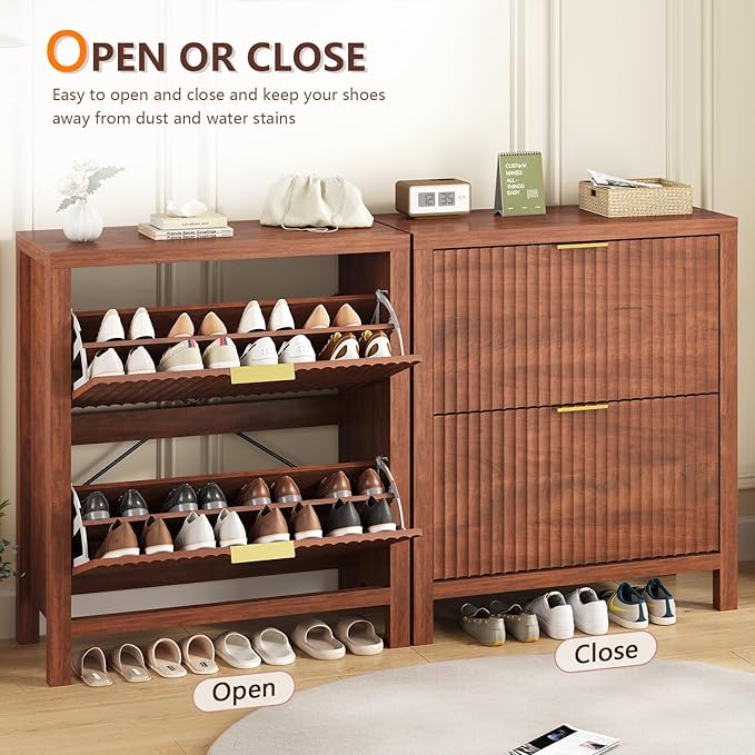 Shoe Cabinet Storage for Entryway, Fluted Shoe Cabinet - Image 7
