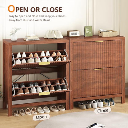 Shoe Cabinet Storage for Entryway, Fluted Shoe Cabinet - Image 7