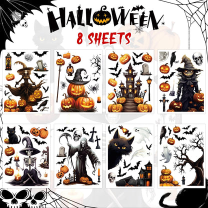 SULOLI 8 Sheets Halloween Window Clings, Scary Halloween Window Stickers Removable Double Sided Halloween Black Window Decals for Glass Window Halloween Decoration