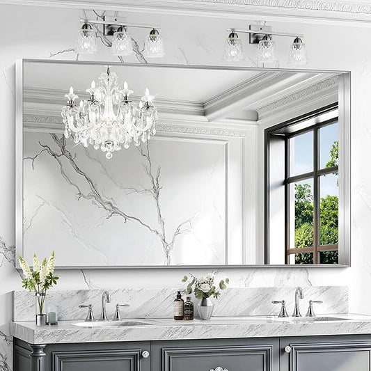 CIRCUMI Silver Bathroom Mirror, Brushed Finish, Tempered Glass, Large Mirror by CIRCUMIMirror