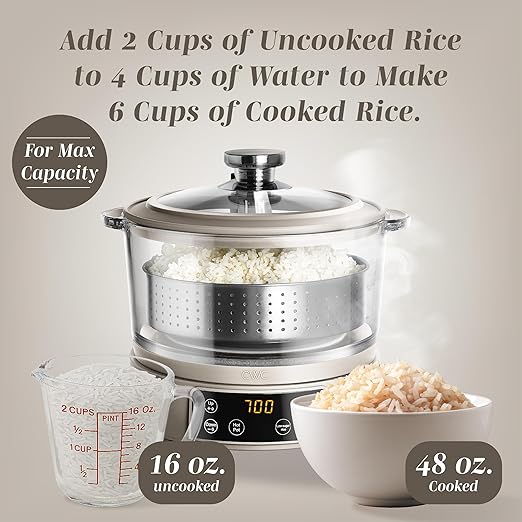 COOK WITH COLOR 3L Glass Mini Low Carb Rice Cooker – Holds 2 Cups Raw/Makes 6 - Image 5