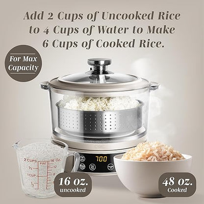 COOK WITH COLOR 3L Glass Mini Low Carb Rice Cooker – Holds 2 Cups Raw/Makes 6 - Image 5