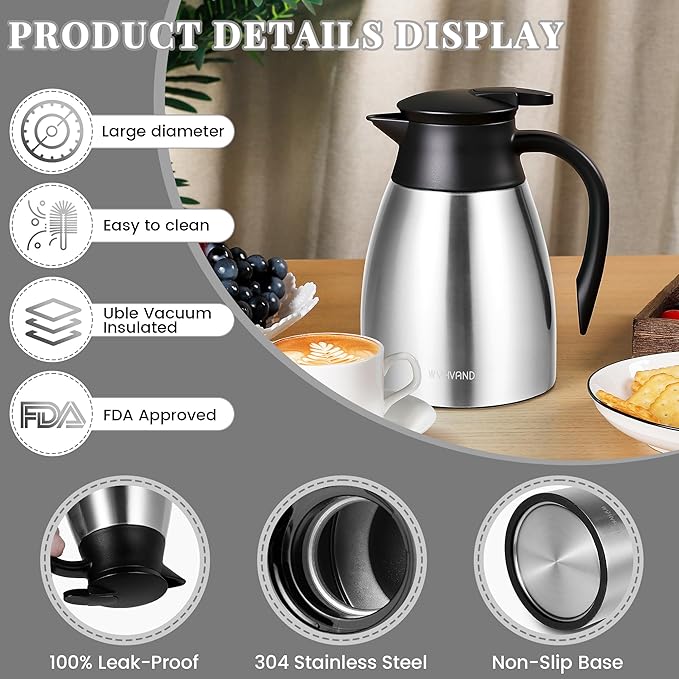 34 Oz Thermal Coffee Carafe, Stainless Steel Insulated Vacuum coffee crafts to - Image 6