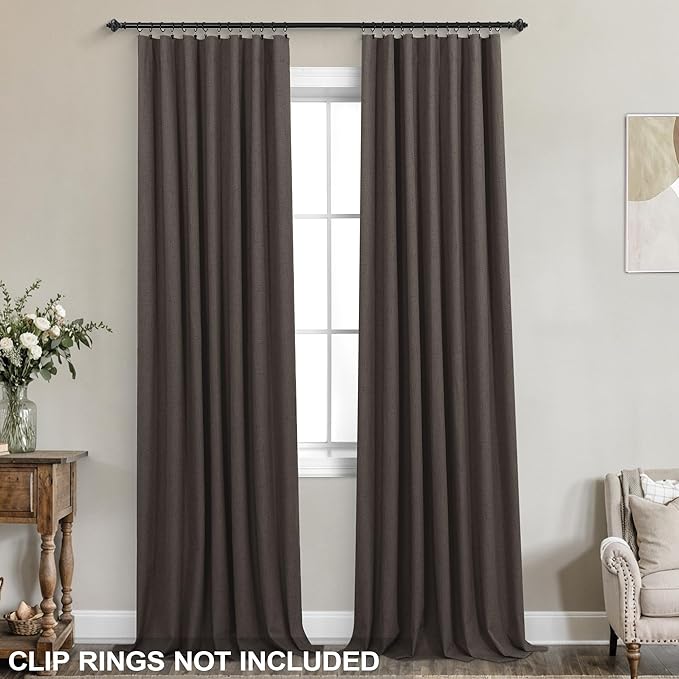 KOUFALL Brown Curtains Blackout 2 Panels, Dark Chocolate Linen Pleated Black - Image 4