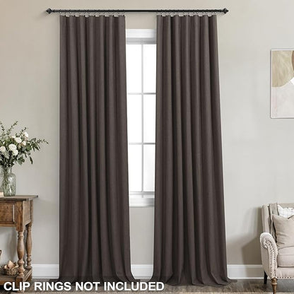 KOUFALL Brown Curtains Blackout 2 Panels, Dark Chocolate Linen Pleated Black - Image 4