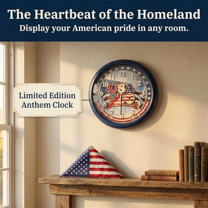 Wall Clock, America 250 Musical Anthem, Battery, Blue | 10-inch Analog Clock, Patriotic Design, Silent Hours Programmable, Plays Star-Spangled Banner | Batteries Not Included