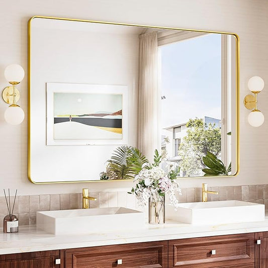 TokeShimi 55x36 Bathroom Mirror Gold, Aluminum Framed Bathroom Mirrors by RefinedBathroomAccessories